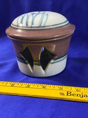 Vintage Signed Pottery ‘MH’ Candle Holder w/lid